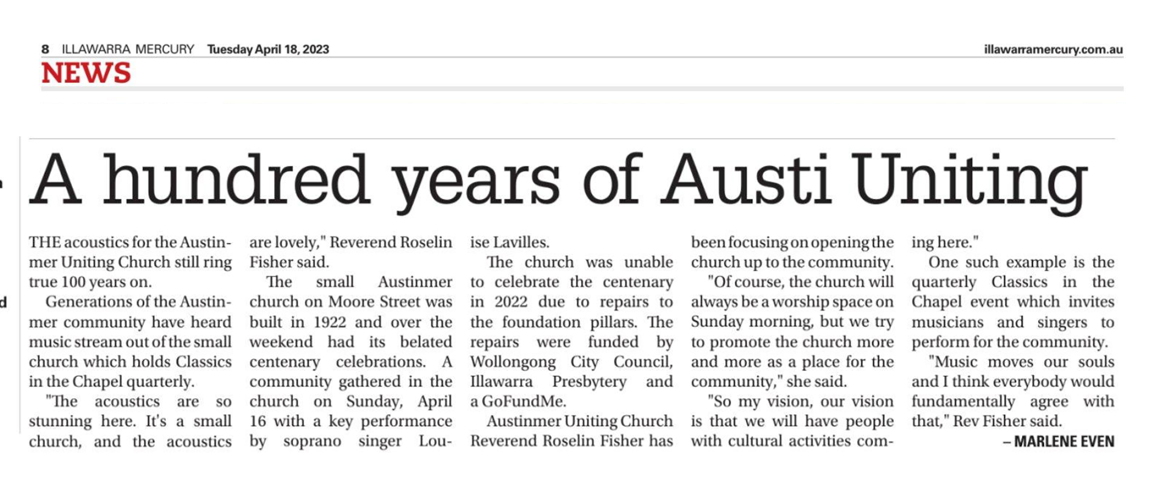 Merc17April2023AustiChurchCentenary composite article